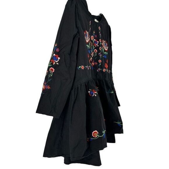 Velzera Mini Dress Black Heavily Embroidered Long Sleeve Bohemian Size S Floral - Picture 3 of 9